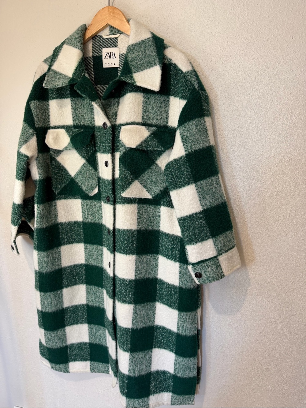 Zara Green and White Buffalo Check Long Shacket - Picture 11 of 14
